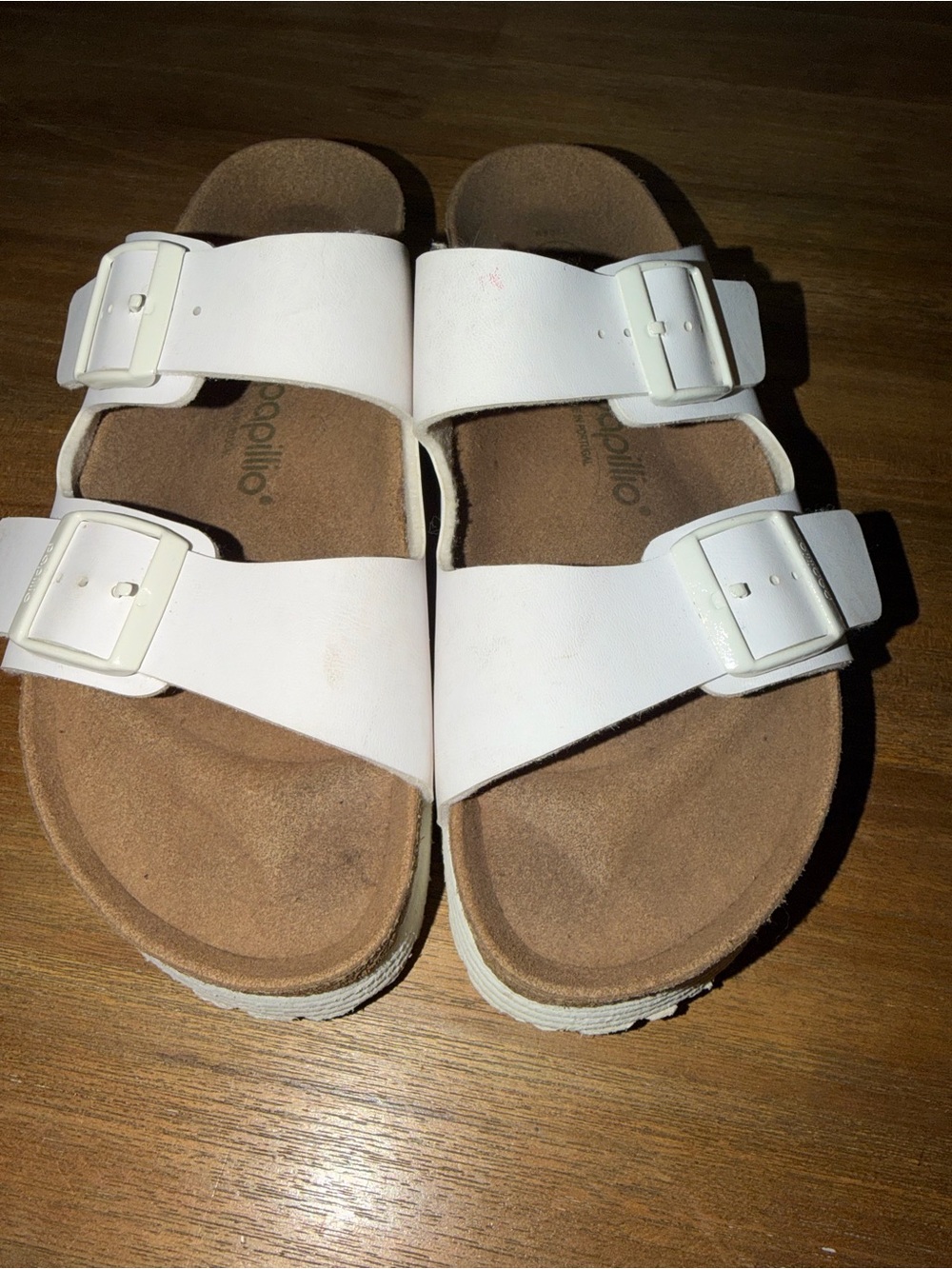 White Double-Buckle Slide Sandals for Women